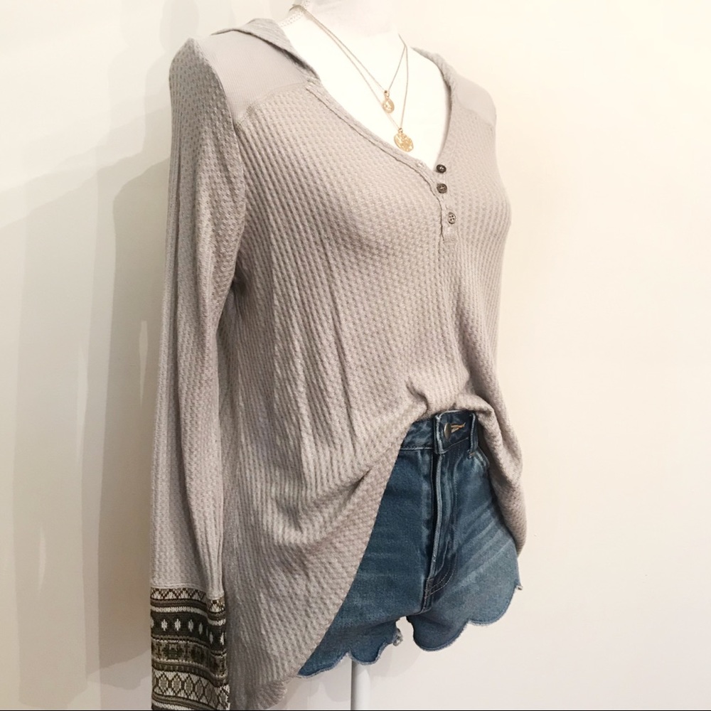 Anthropologie Waffle Cuff Thermal Henley Sweater